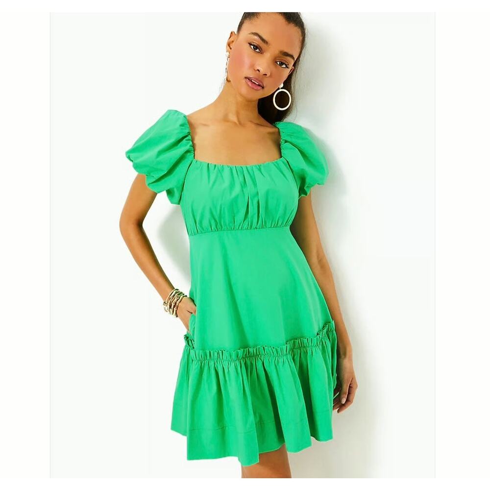 Lilly Pulitzer Women’s 2 Green Nastia Short Sleeve Cotton Dress Fit and Flare